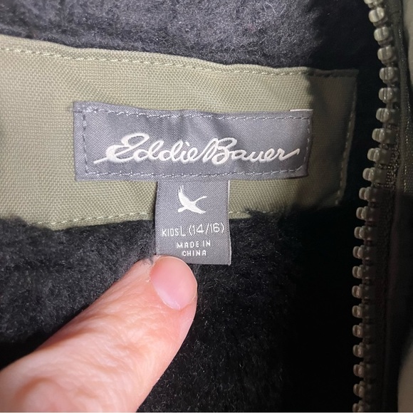 Eddie Bauer‎ Olive Green faux fur trimmed coat down filled kids size 14/16 - Picture 4 of 8